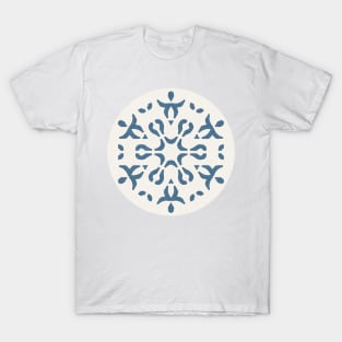 Geometric Shapes Cutout Pattern Off White Blue T-Shirt